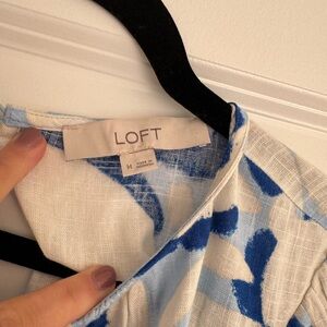LOFT Abstract Blue and White Top